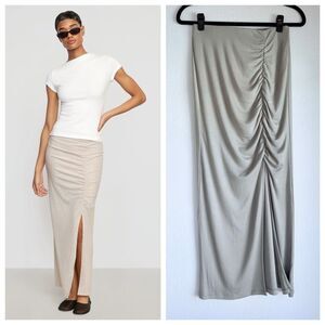 NWOT Modern Citizen Kiki Ruched Side-Slit Midi Skirt in Oatmeal Size Medium